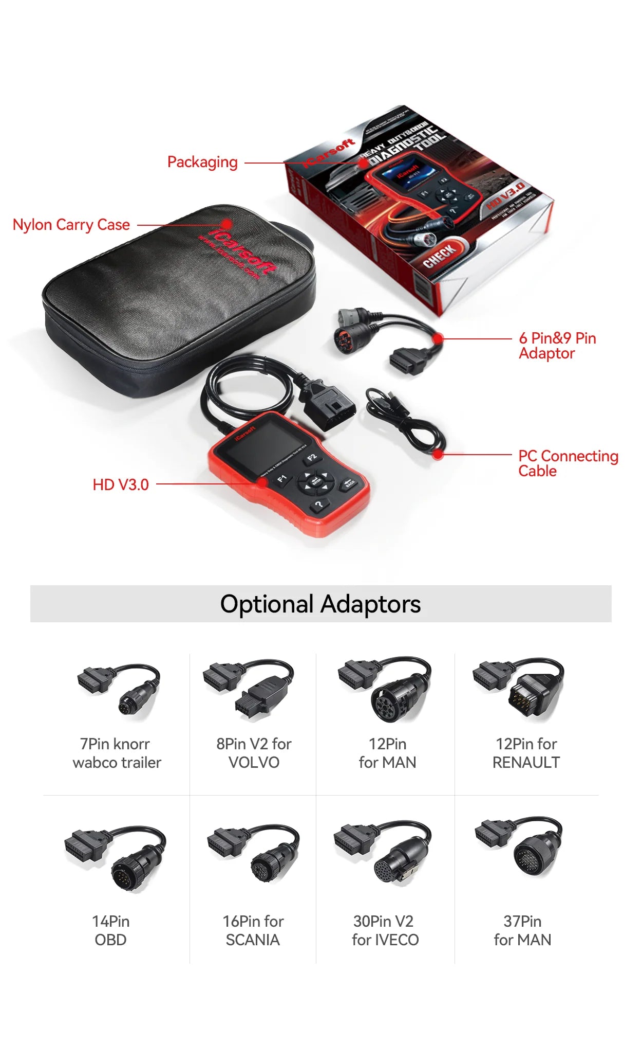 iCarsoft HD V3.0 Heavy Duty Diagnostic Tool